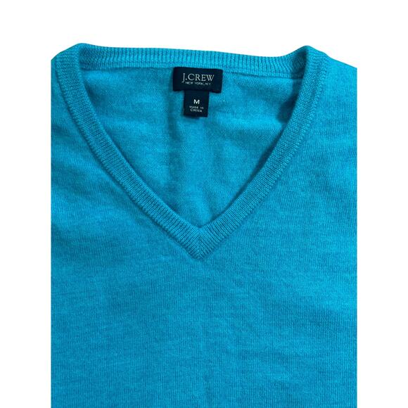 J Crew Knit Sweater Men's Medium Teal Merino Wool V Neck Pullover Slim Fit - Picture 2 of 7